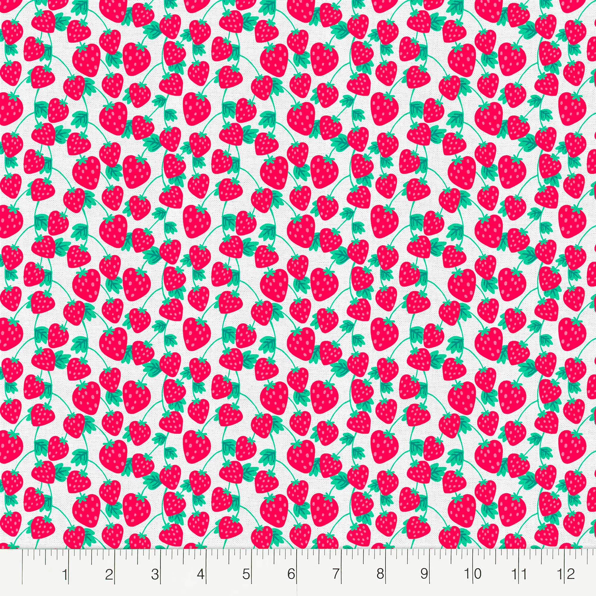 Fabric Editions White Spring Garden Berry Cotton Fabric